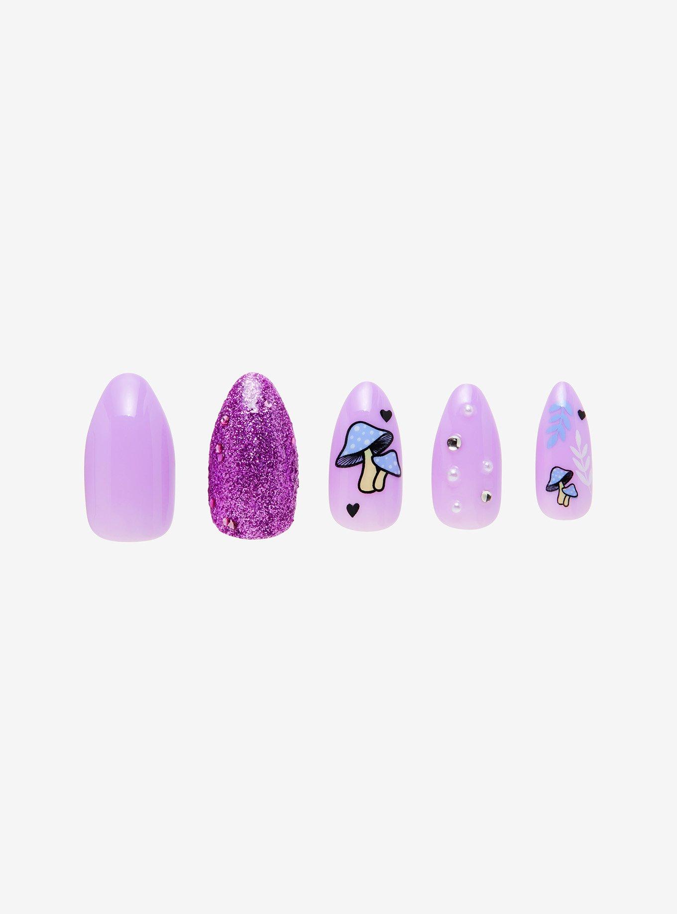 Blackheart Purple Mushroom Faux Nail Set, , hi-res