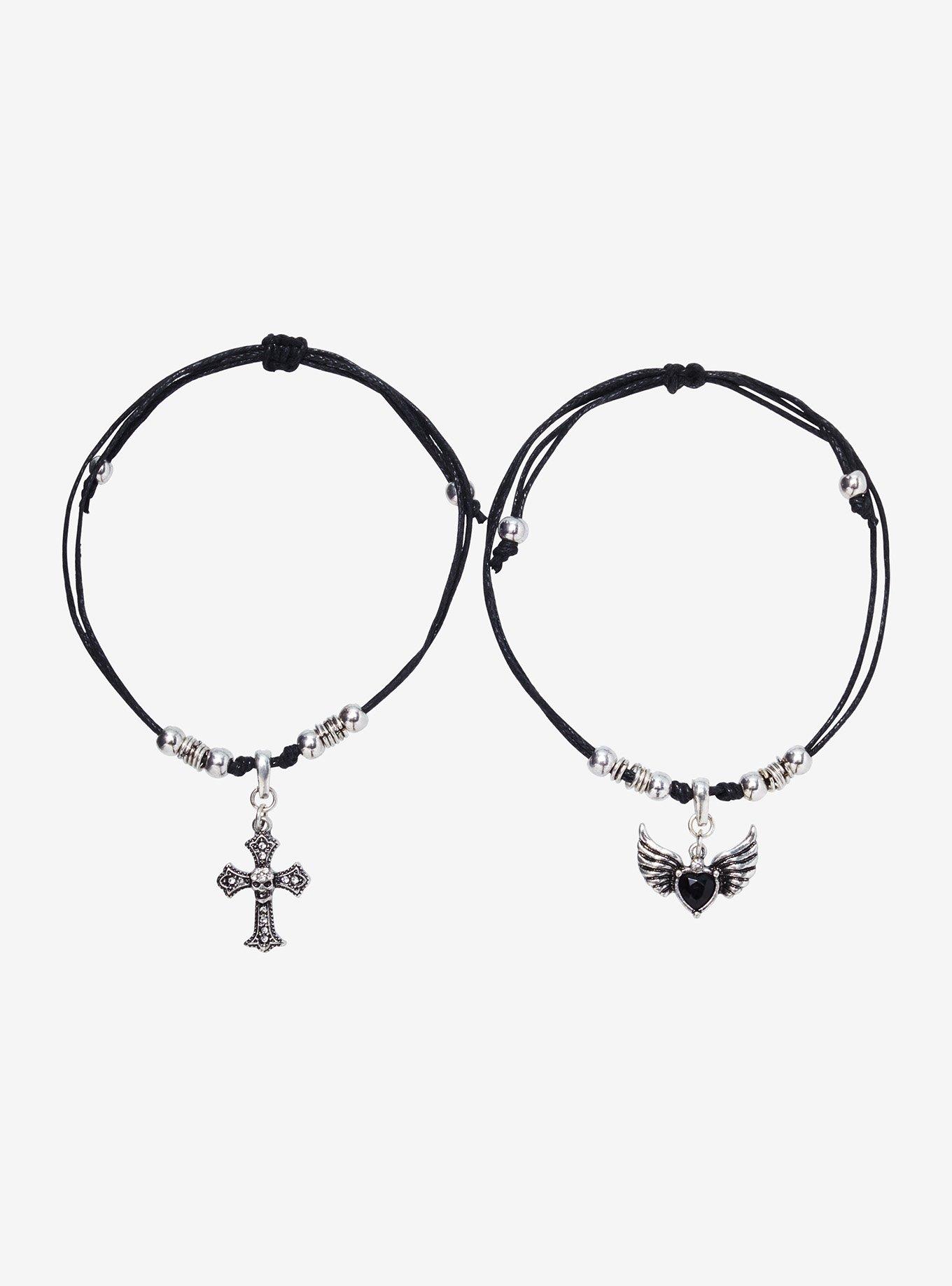 Social Collision Winged Heart Cross Best Friend Cord Bracelet Set, , hi-res