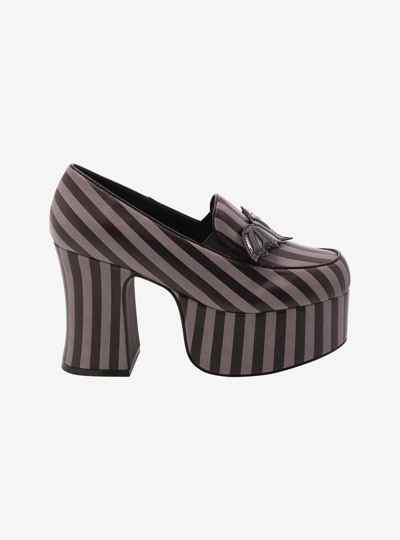 Strange Cvlt Black & Grey Stripe Banshee Loafer Heels, , hi-res
