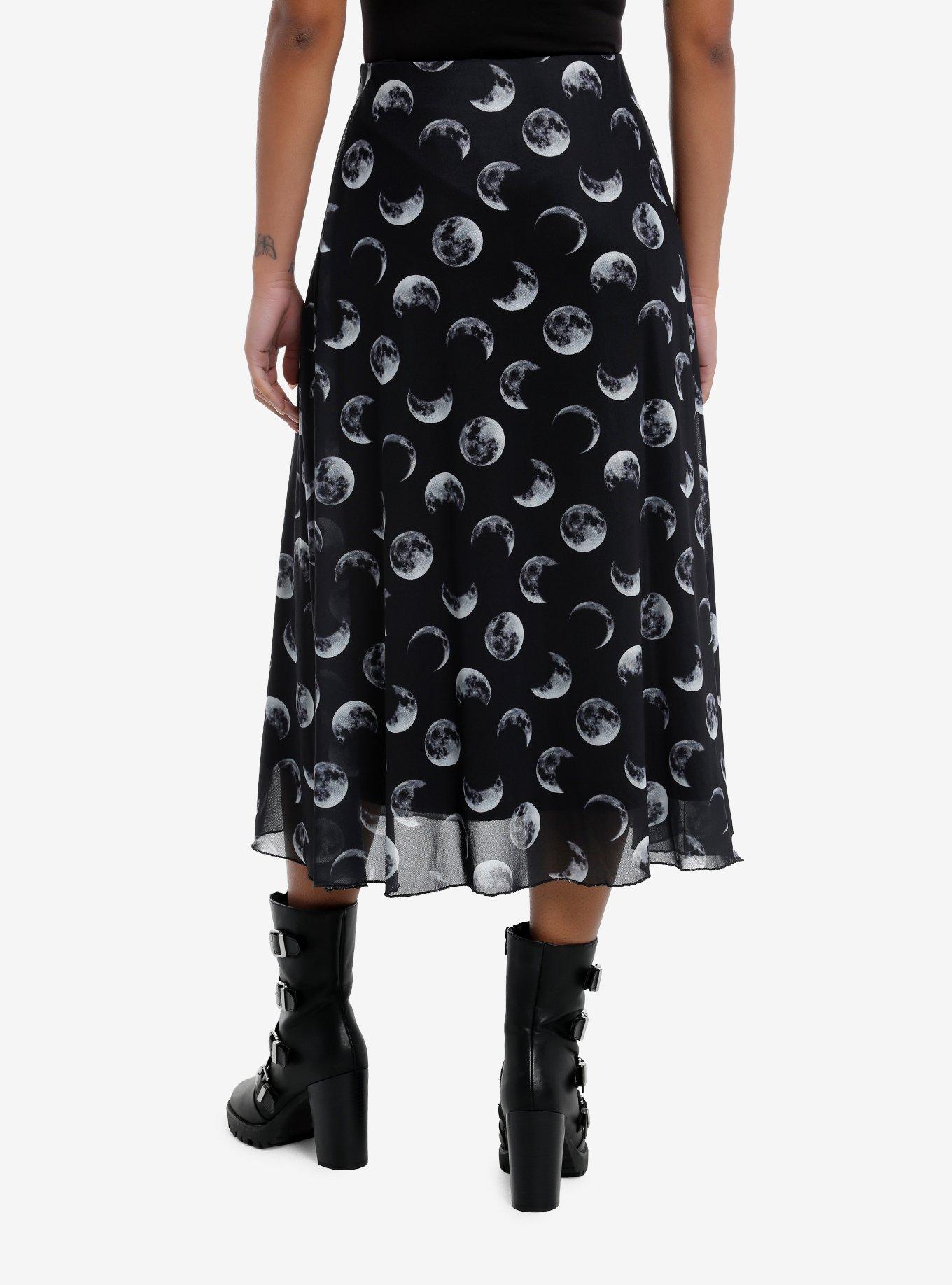 Cosmic Aura Moon Phase Mesh Midi Skirt, , hi-res