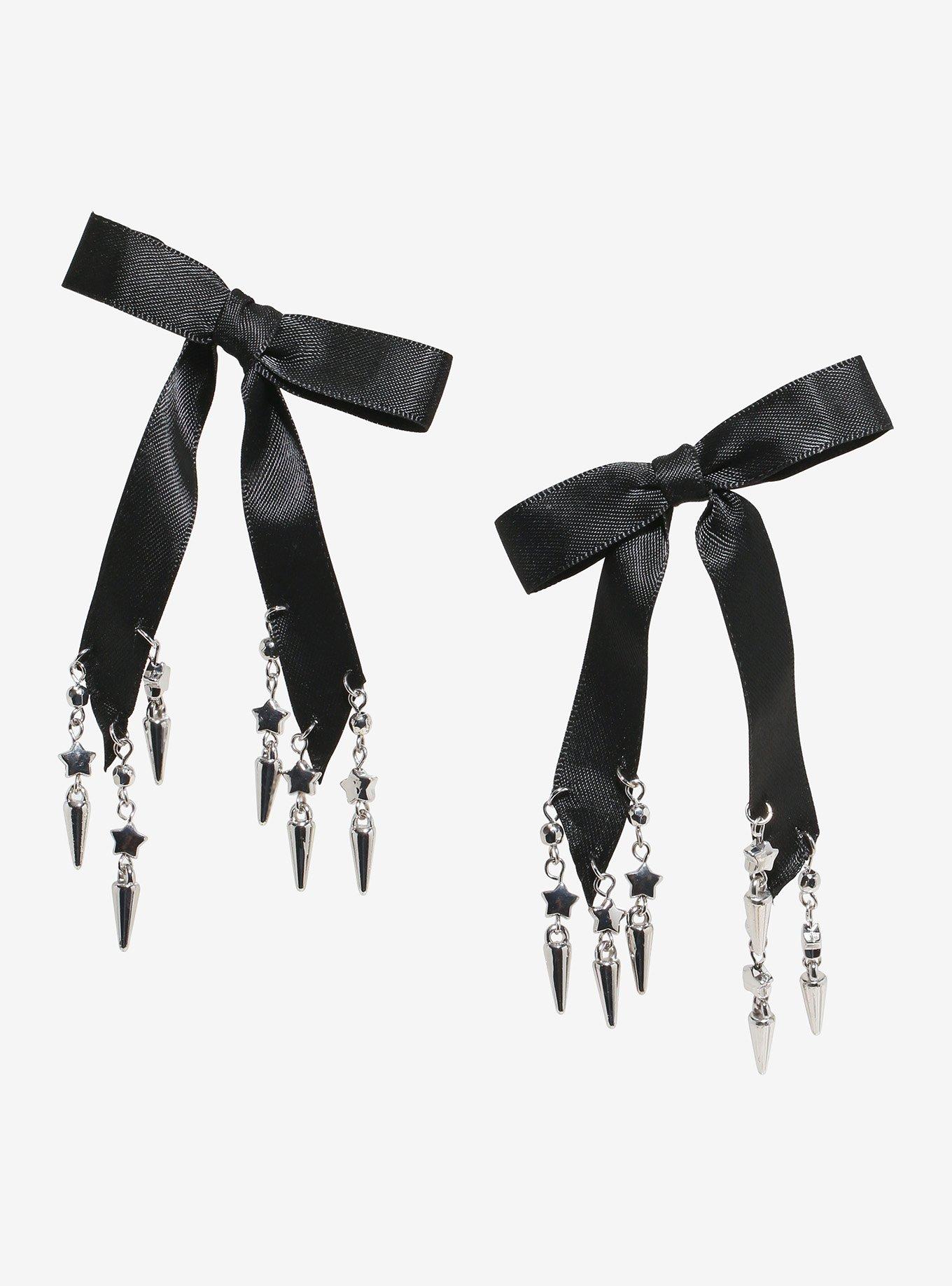 Social Collision Pierced Spike Bow Hair Clips, , hi-res