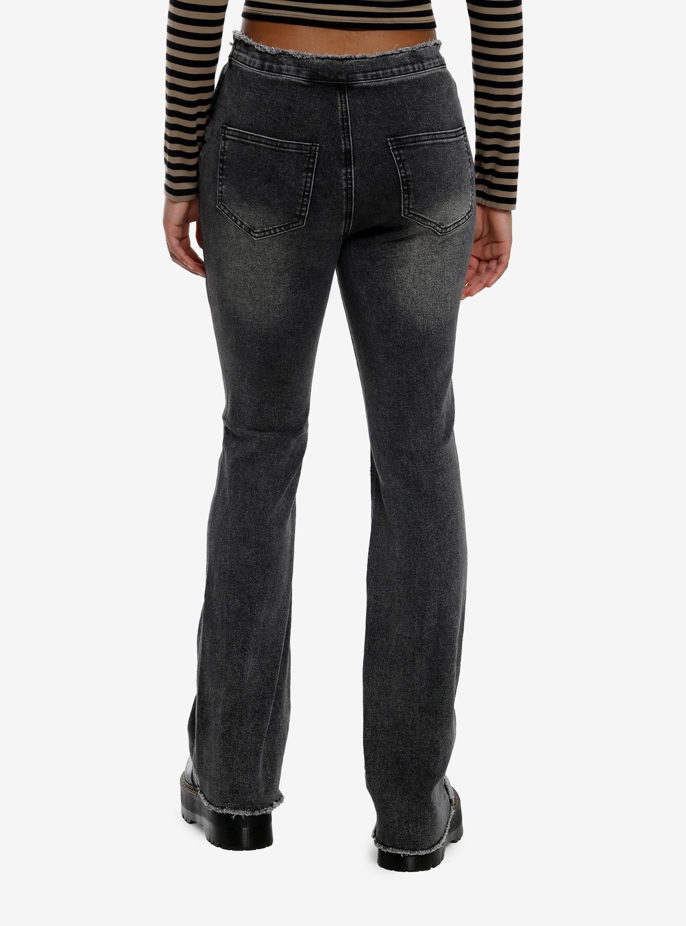 Black Wash Ruched V-Cute Flare Jeans, , hi-res