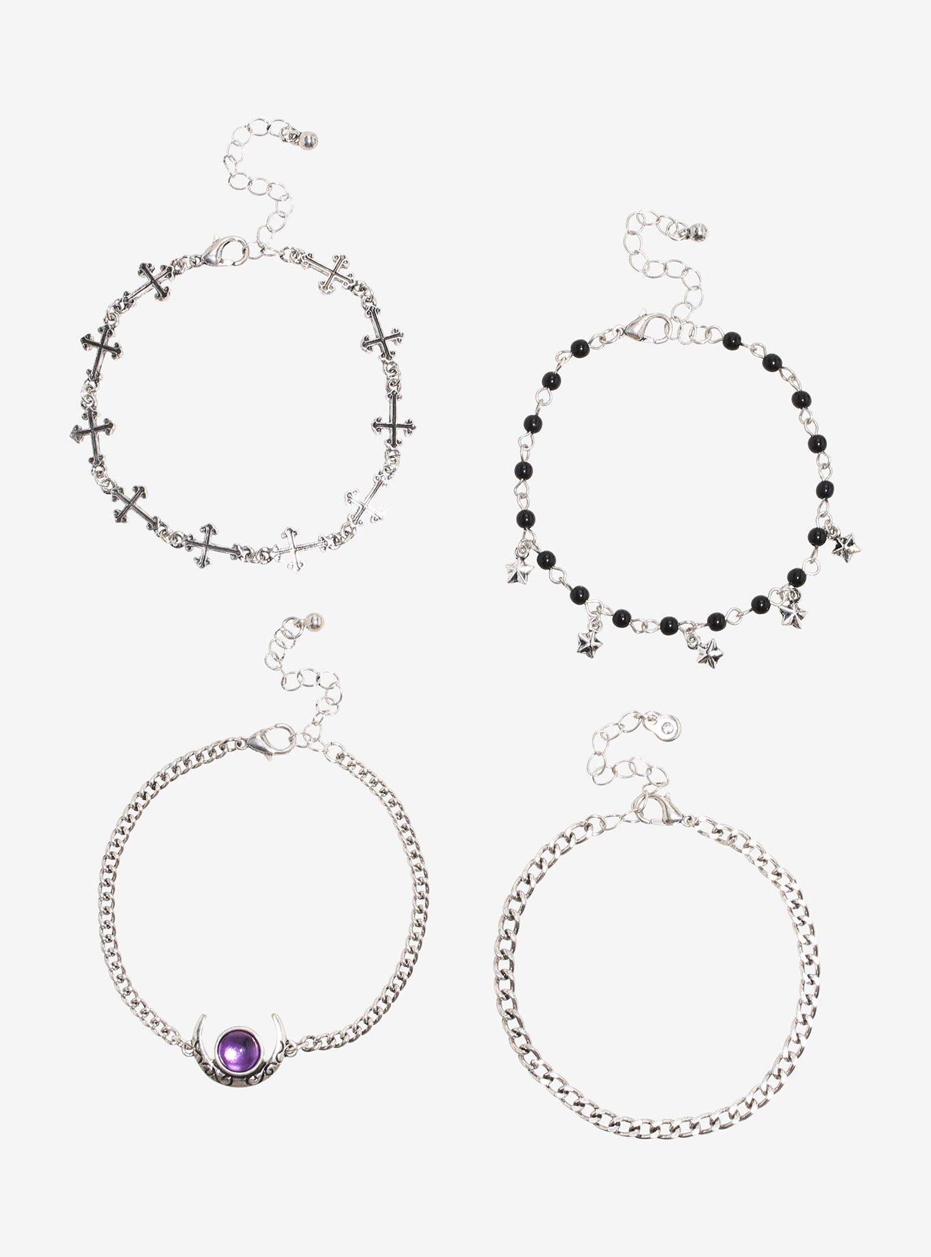 Cosmic Aura Purple Moon Cross Chain Bracelet Set, , hi-res