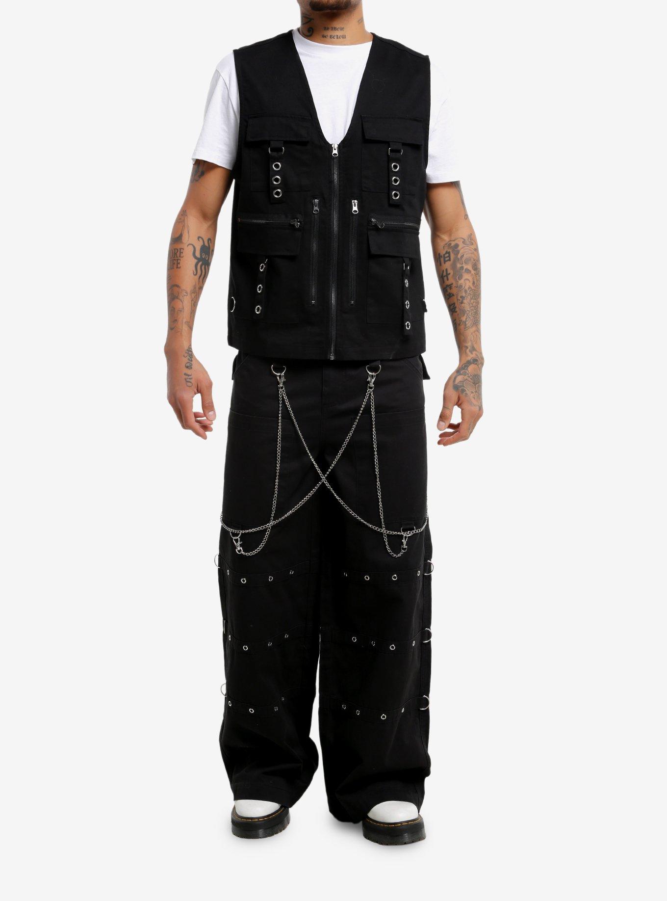 Black Grommet & Zipper Vest, , hi-res