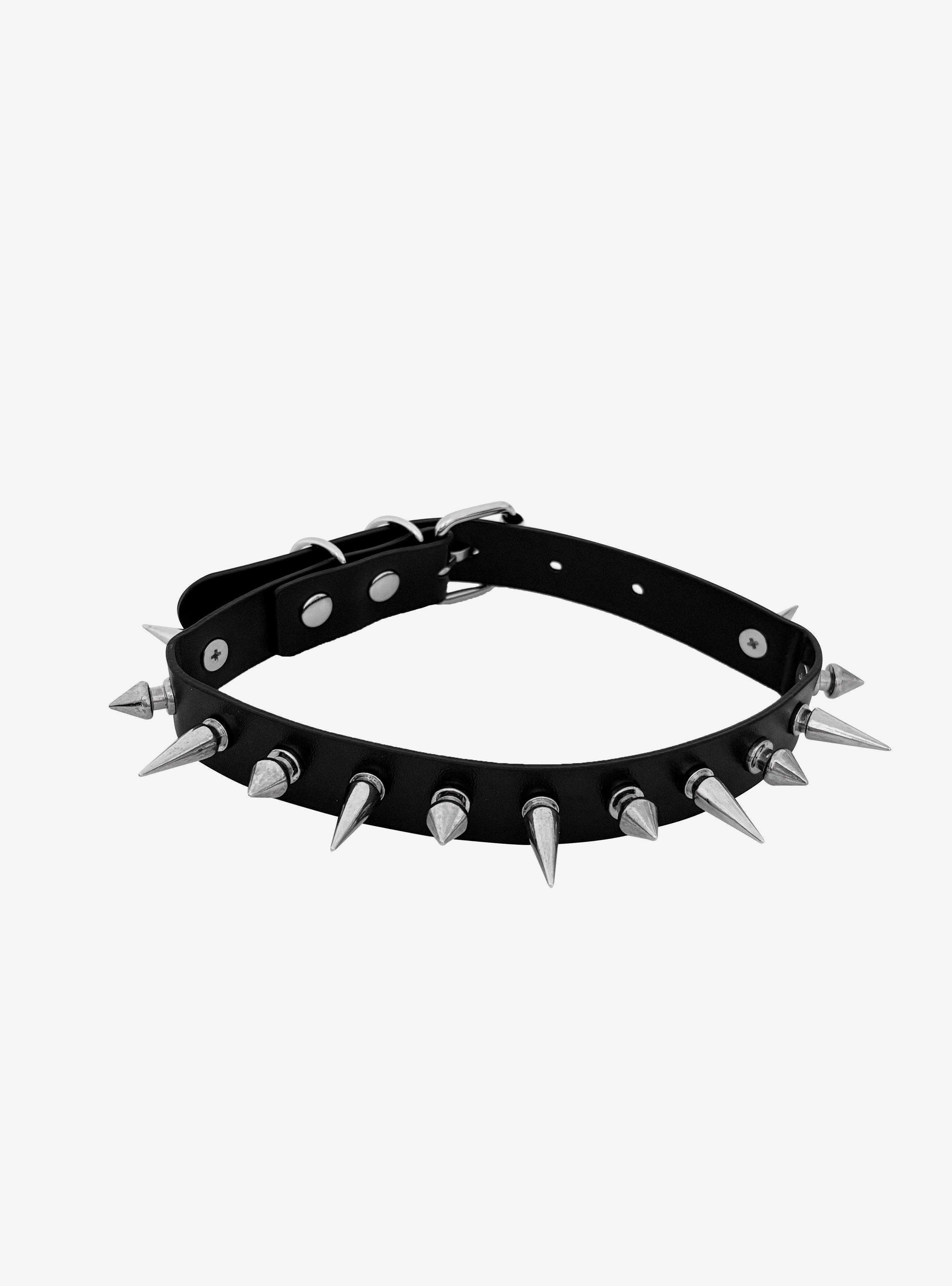 Black Spike Faux Leather Choker, , hi-res