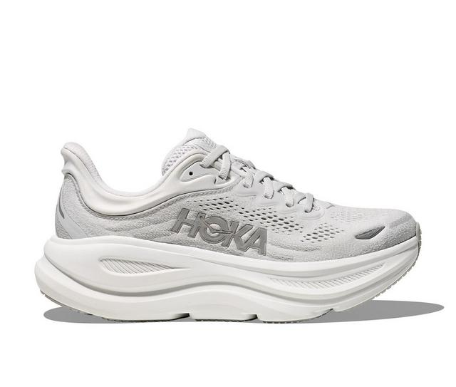 Women's Hoka Bondi 9 Running Shoes in Stardust/Silver color