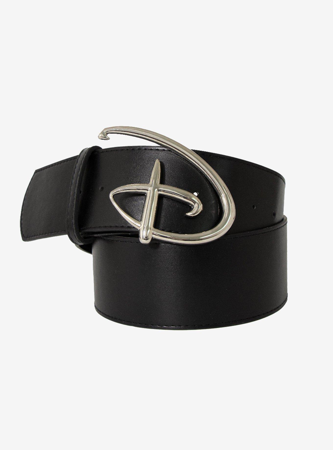 Disney Signature D Logo Silver Cast Buckle Vegan Leather Belt, , hi-res