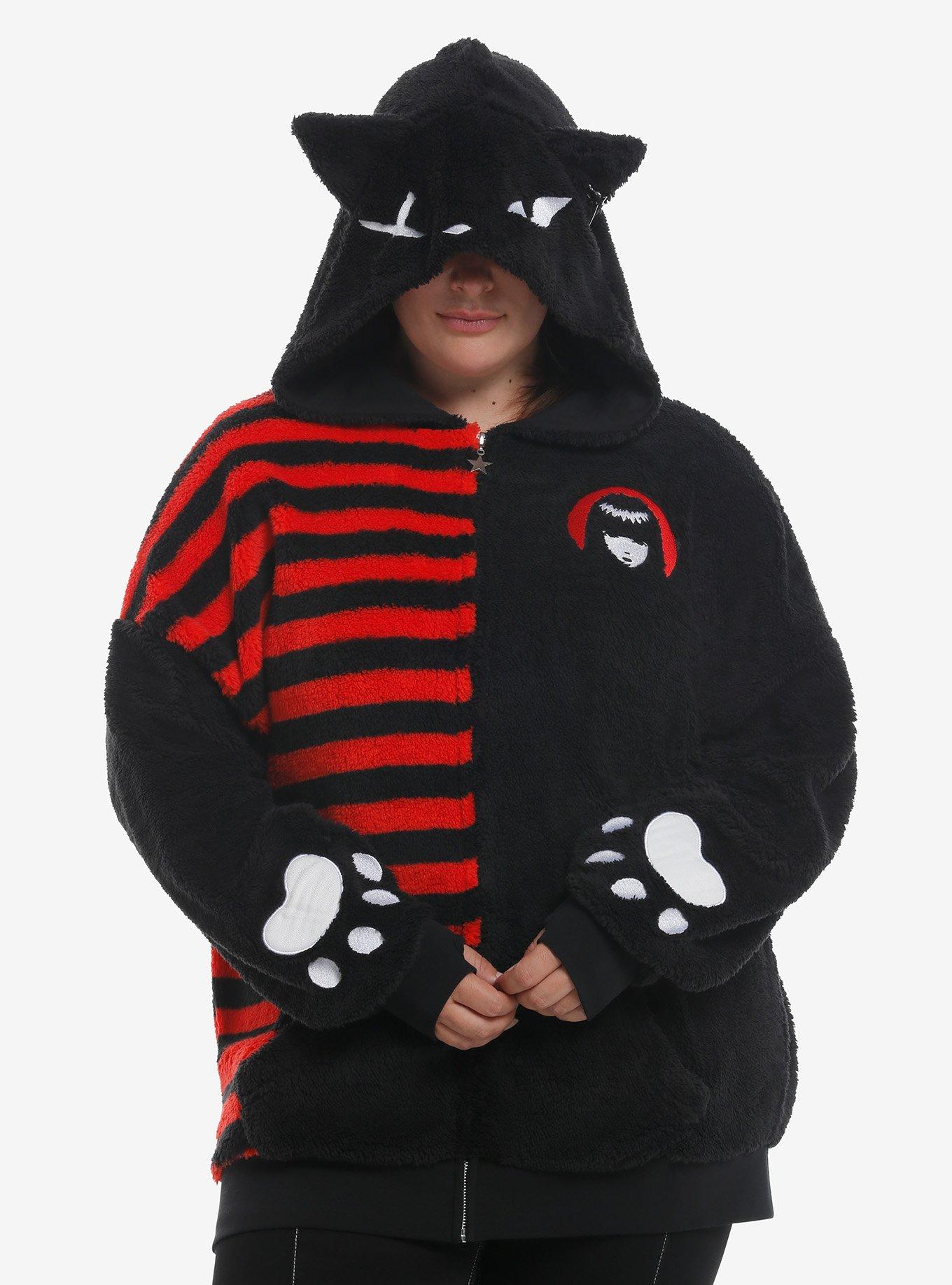 Emily The Strange Cat Girls Oversized Sherpa Hoodie Plus Size, , hi-res