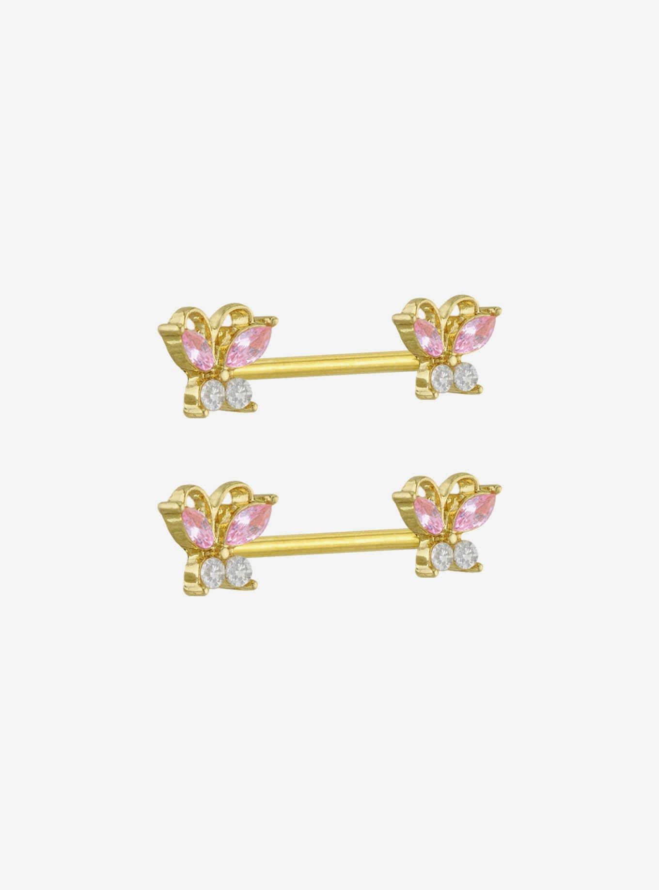 14G Steel Butterfly Nipple Barbell 2 Pack, , hi-res