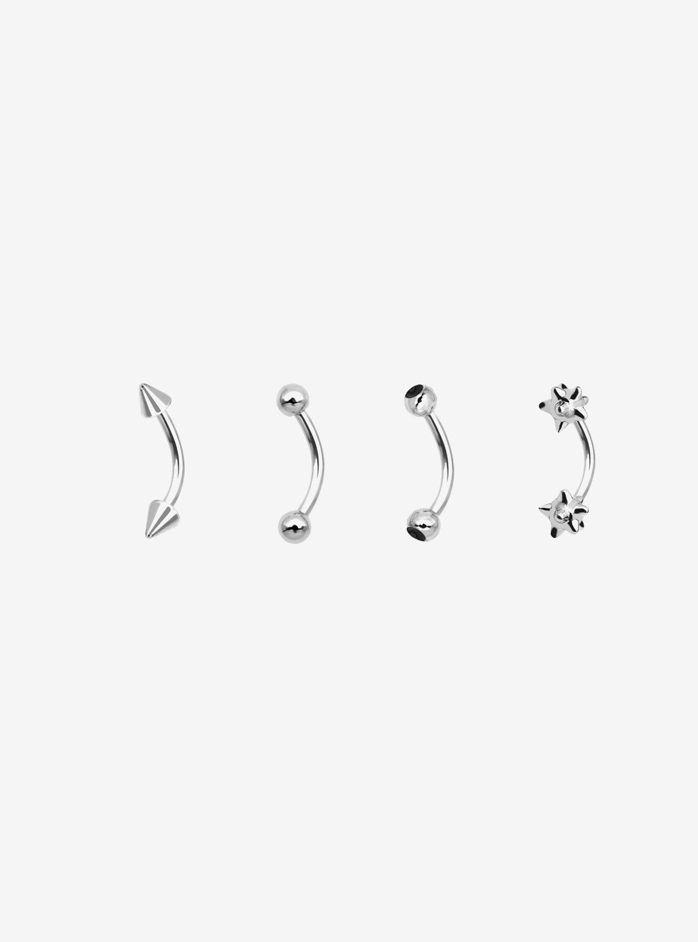 16G Steel Silver Star Spike Eyebrow Barbell 4 Pack, , hi-res