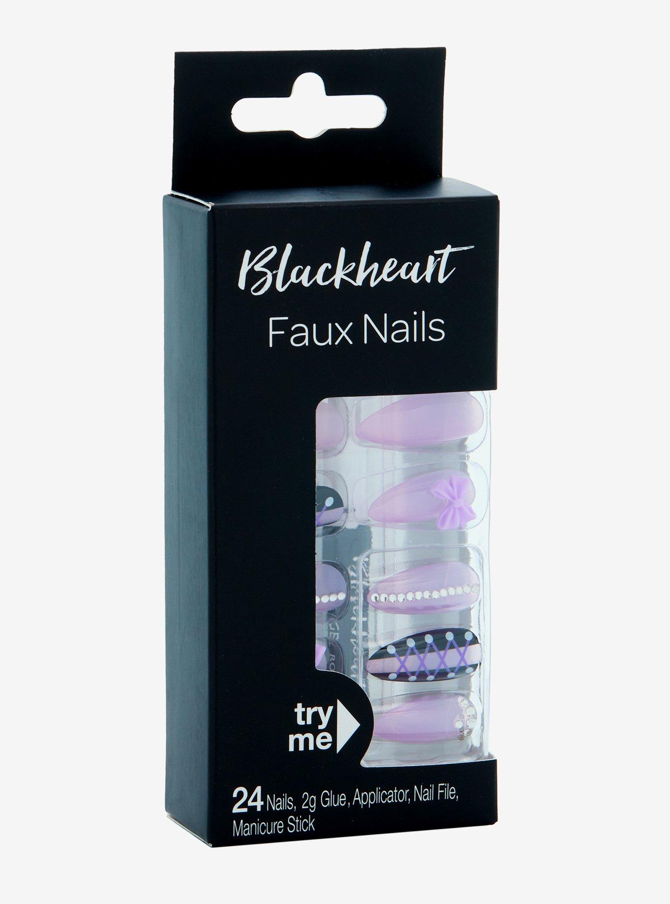 Blackheart Purple Bow Rhinestone Press-On Nail Set, , hi-res