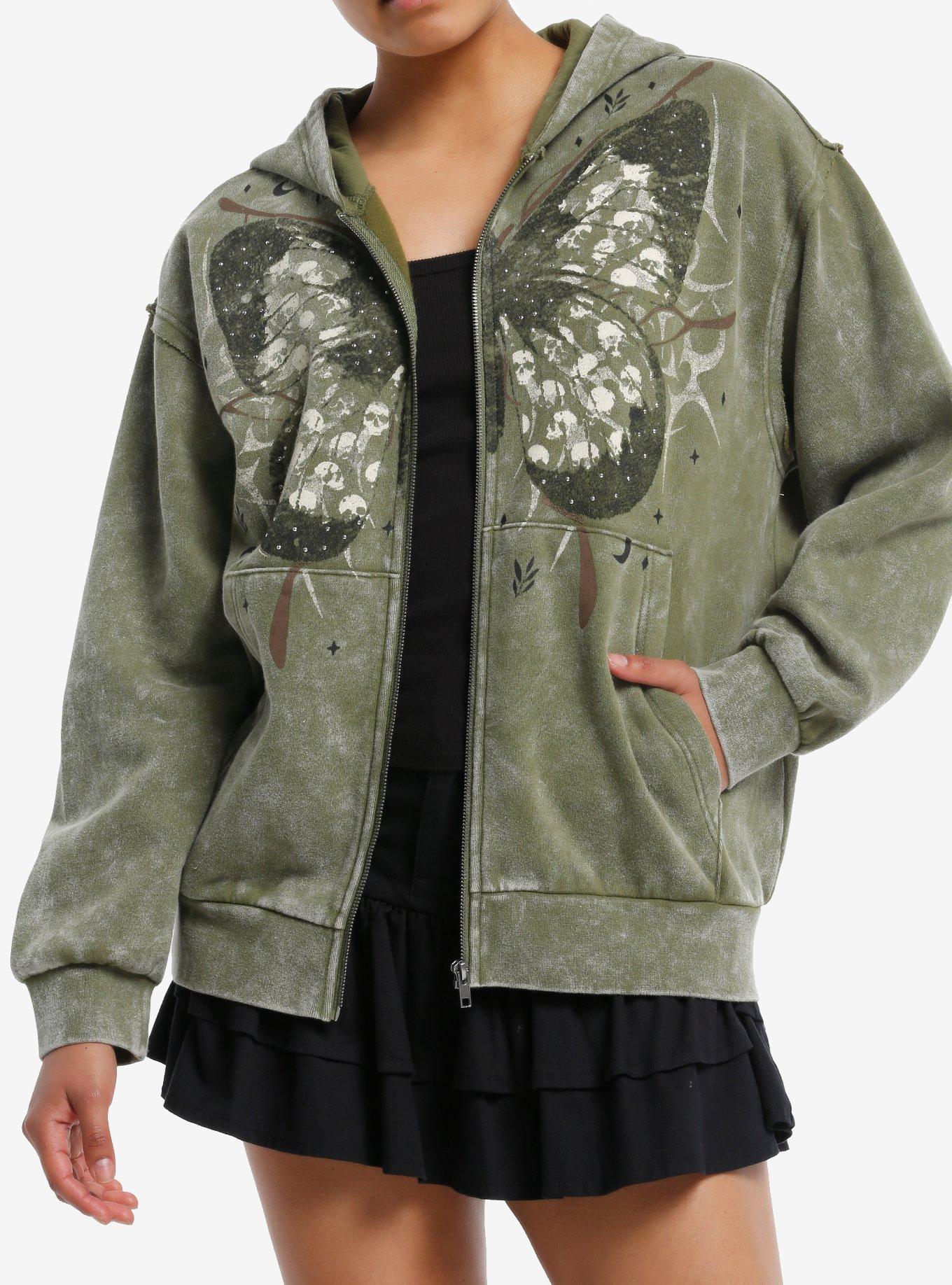 Grunge Butterfly Green Girls Hoodie, , hi-res