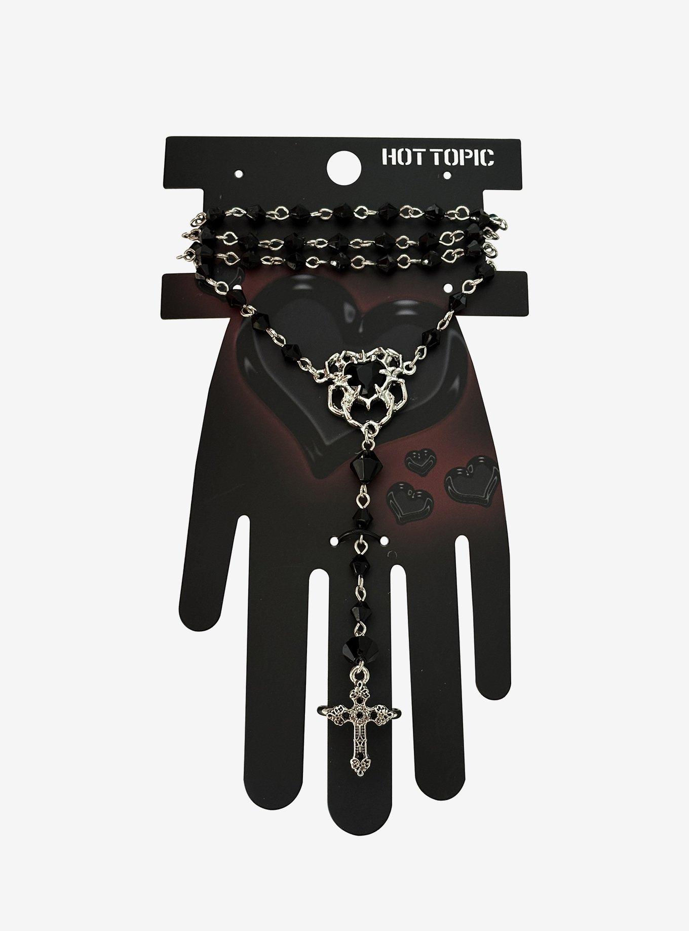 Spiked Heart Spider Hand Ring Bracelet, , hi-res