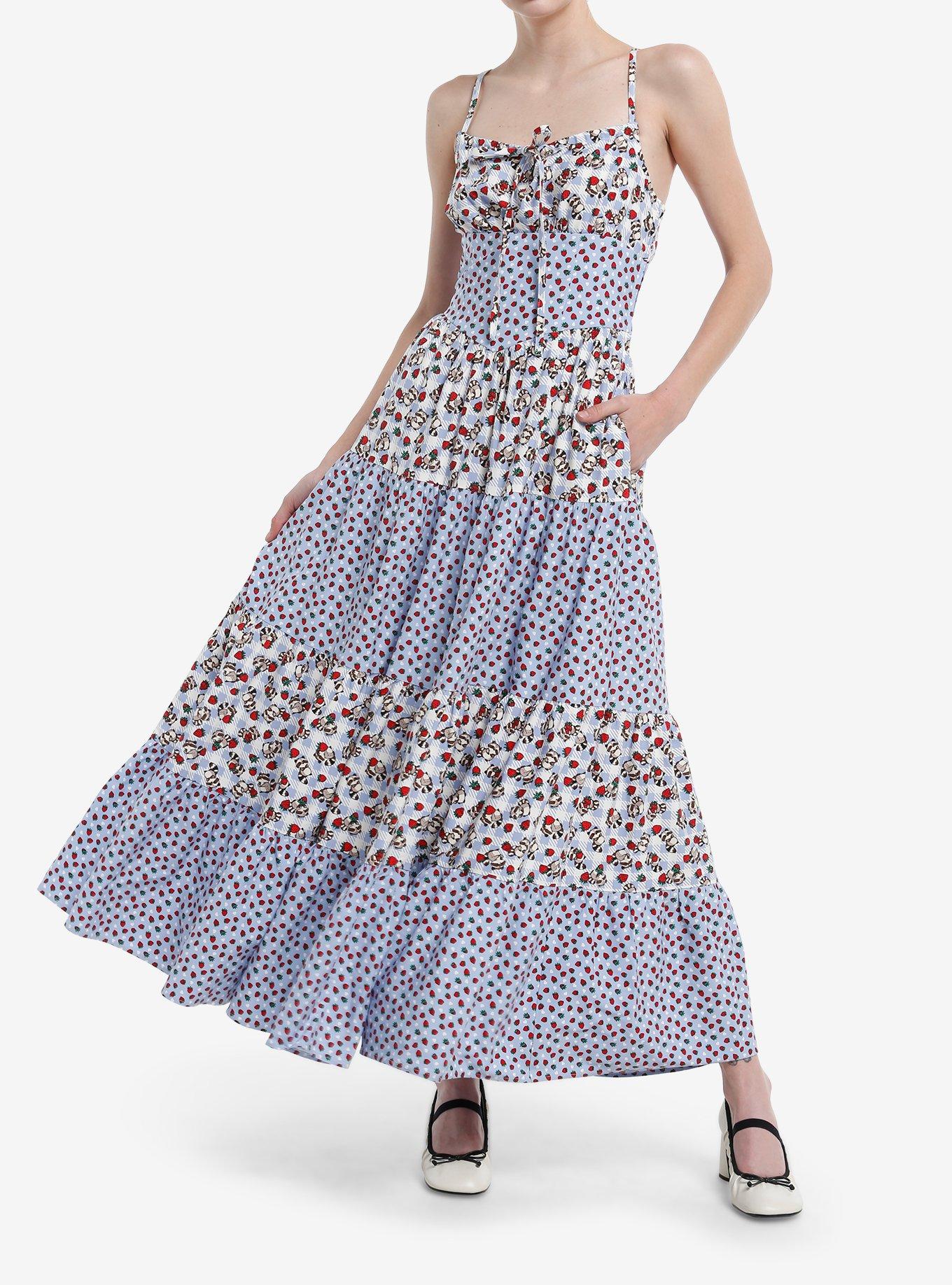 Thorn & Fable Raccoons & Strawberries Strappy Maxi Dress, , hi-res
