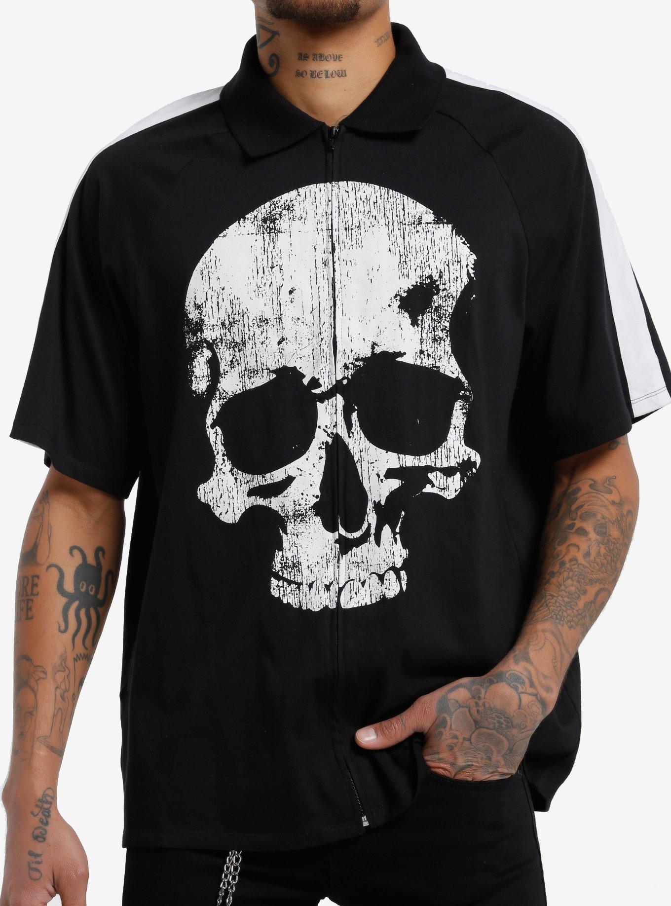 Skull Zip-Up Collar Shirt, , hi-res