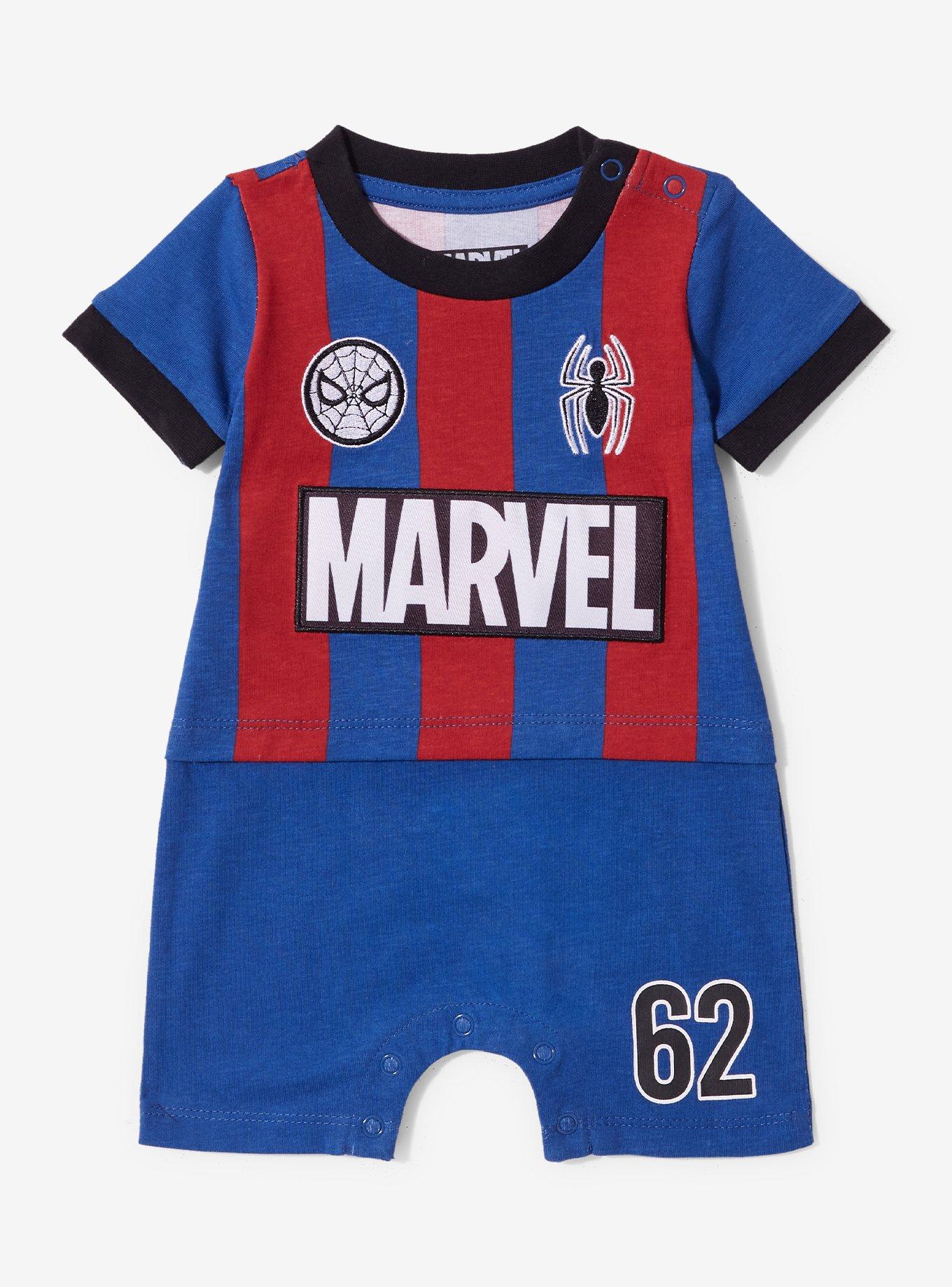 Marvel Spider-Man Striped Infant Soccer Jersey One-Piece — BoxLunch Exclusive, , hi-res