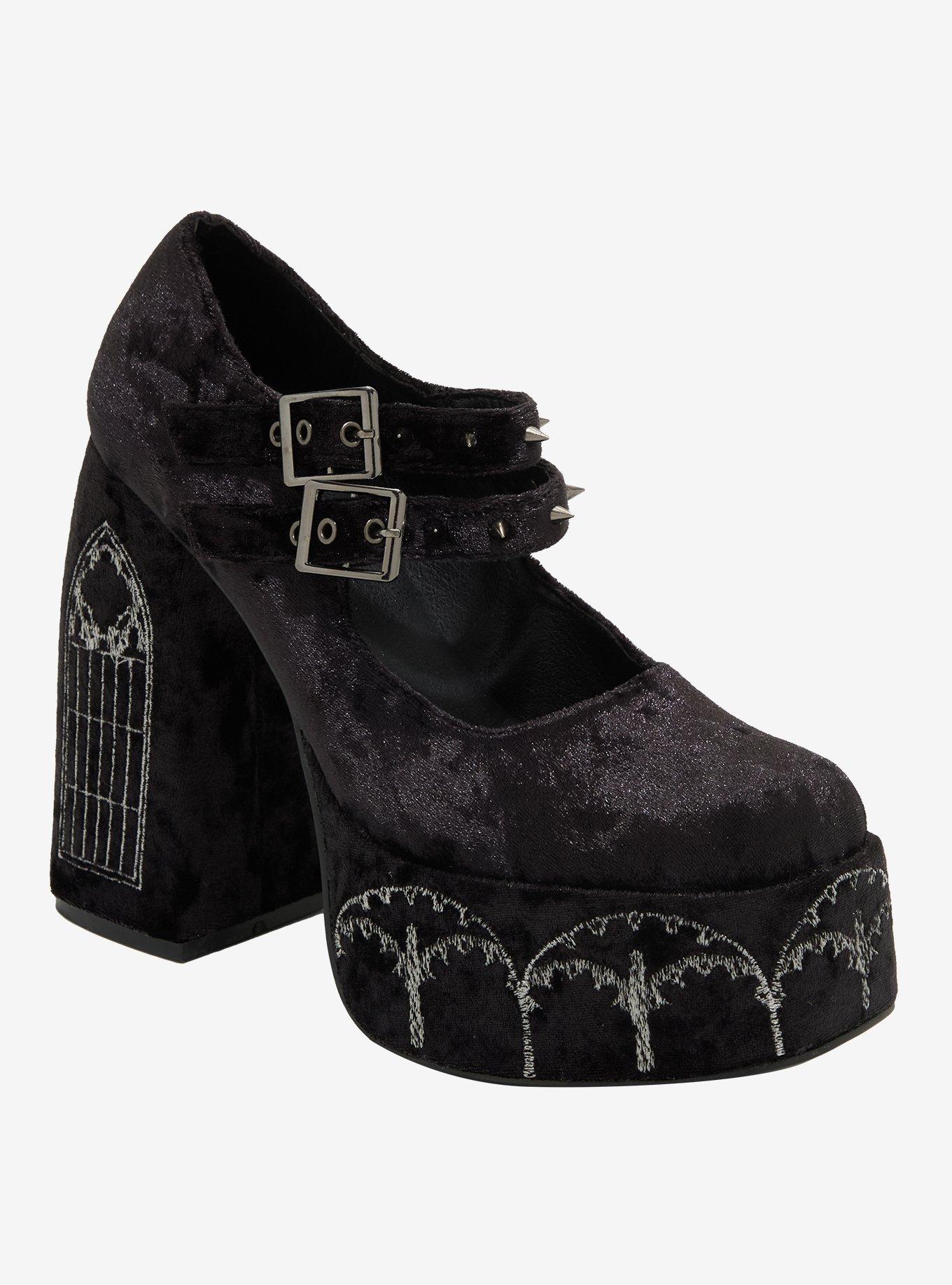 Koi Black Velvet Cathedral Platform Heels, , hi-res