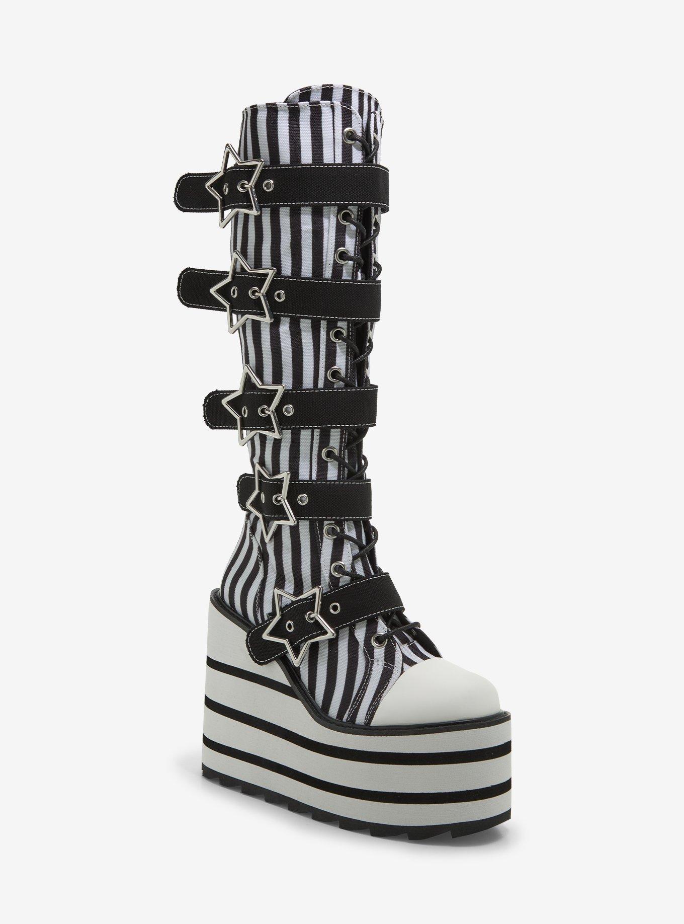 YRU Black & White Star Detention Platform Boots, , hi-res